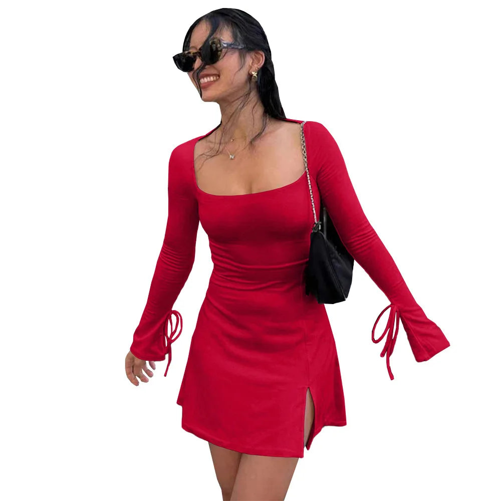 Glam Slit Long Sleeve Mini Dress