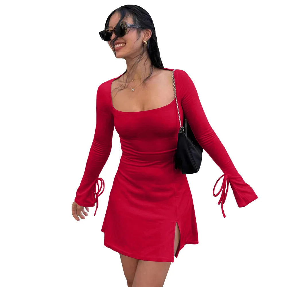 Glam Slit Long Sleeve Mini Dress Rich Allure