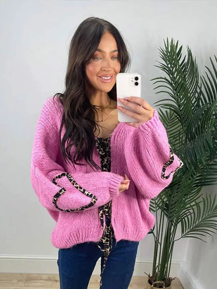 Leopard Lace-Up V-Neck Cardigan