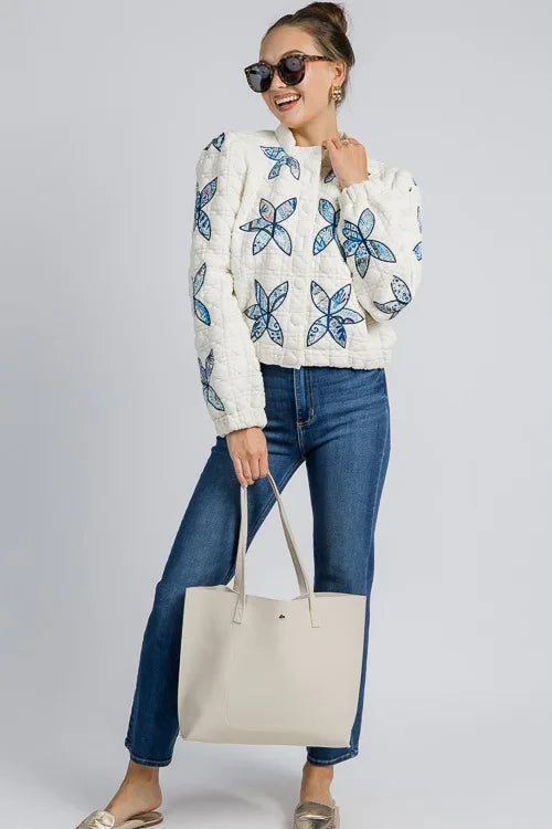 BloomNest Quilted Bomber Jacket