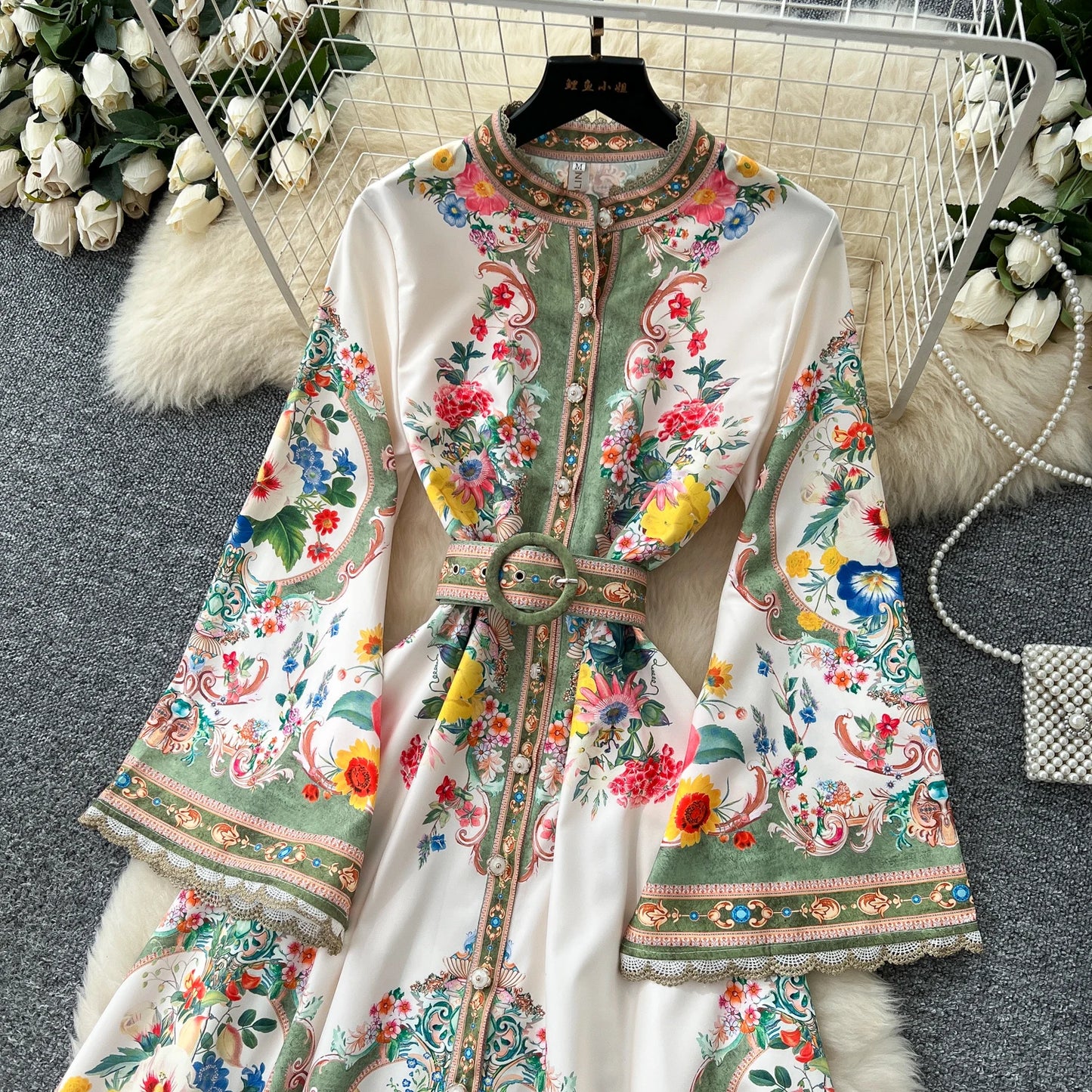 Royal Bloom Cinched Waist Maxi Dress