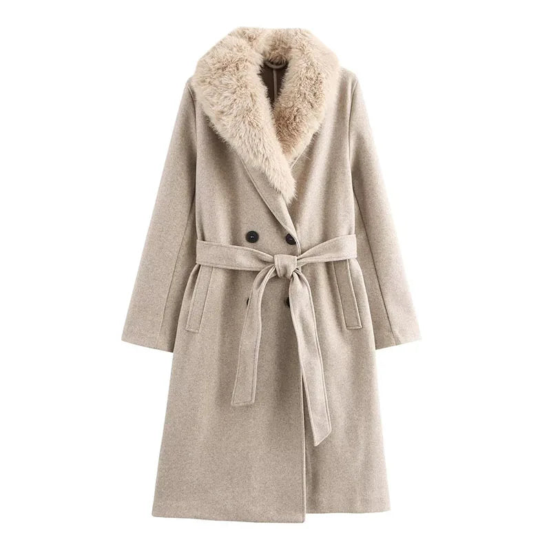 Fur Lapel Wool Overcoat