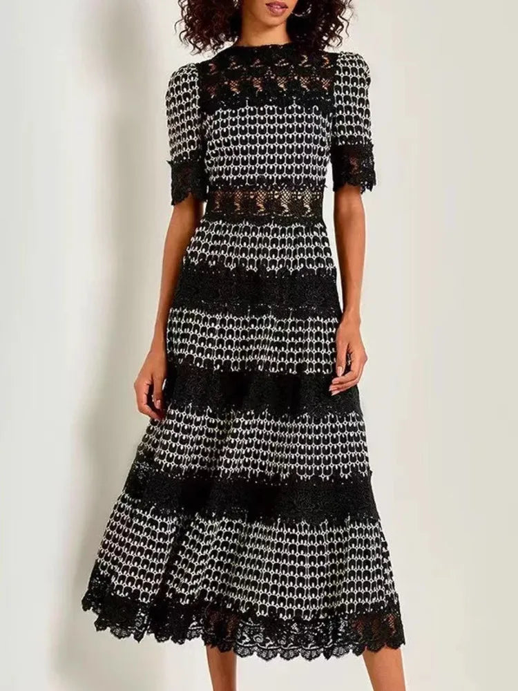 Crimson Charm Tiered Midi Dress