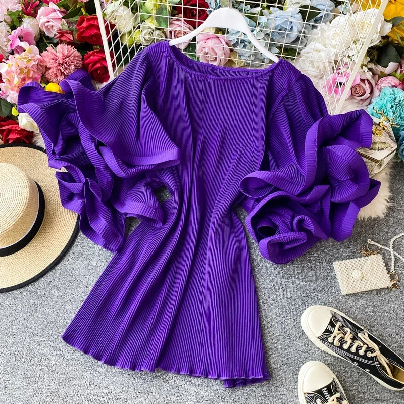Flutter Grace Pleated Chiffon Blouse