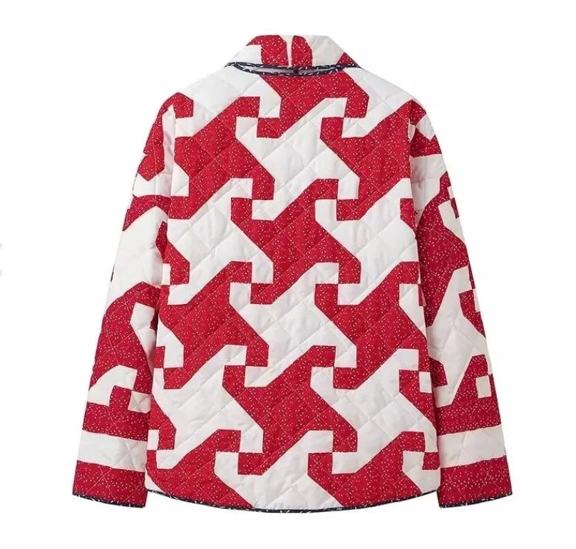 Crimson Geo Cozy Cotton Parka