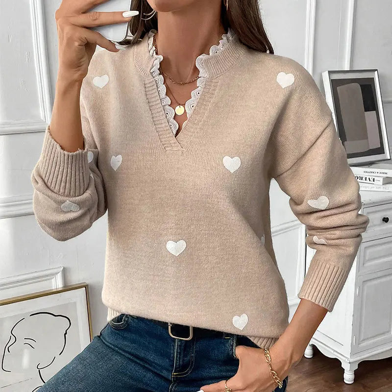 Lace Heart Patchwork Knit Sweater