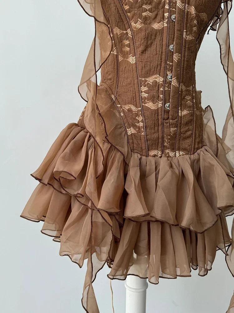 Bronze Belle Strapless Ruffle Dress