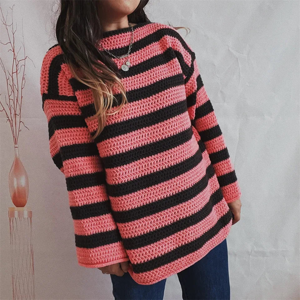 Autumn Stripes V-Neck Knit Pullover