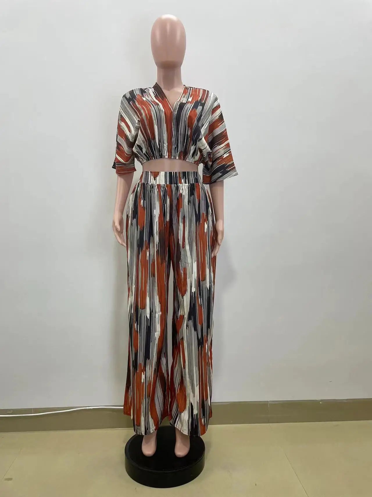 Striped V-Neck Two-Piece Set