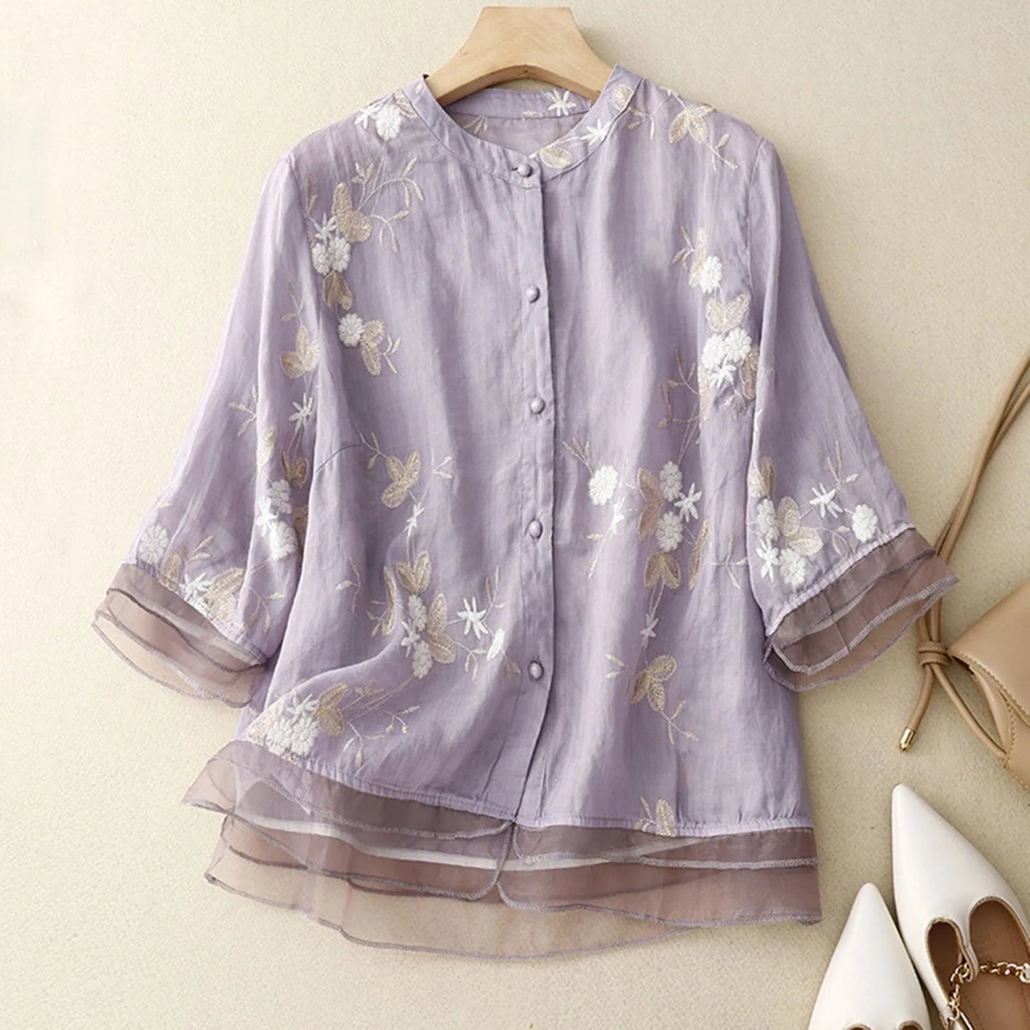 Vintage Bloom Embroidered Cotton Top Rich Allure
