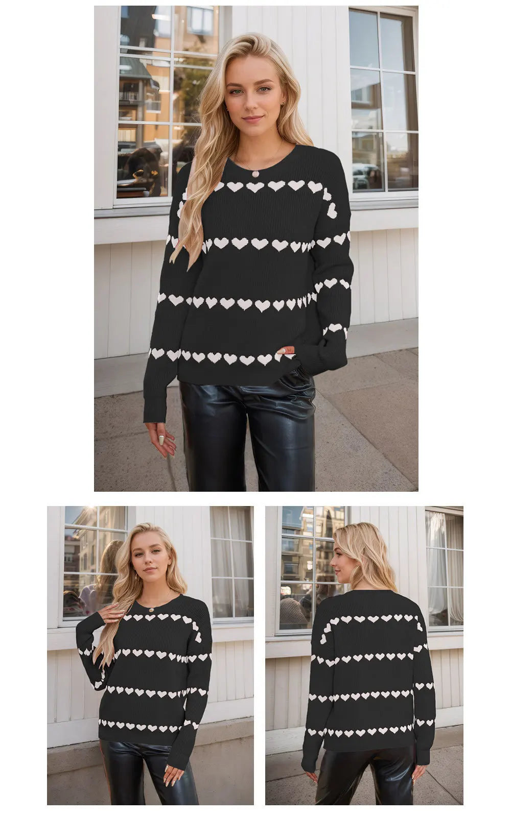 Cute Heart Print Knit Pullover Sweater
