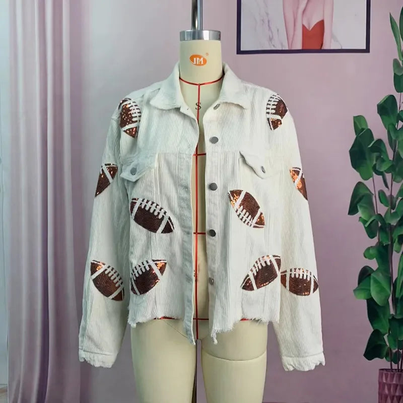 Glow Play Corduroy Sequin Varsity Jacket