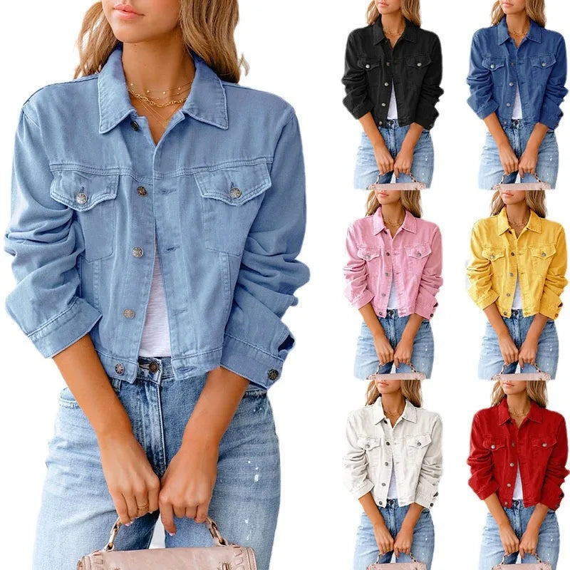 Washed Denim Turn-Down Collar Jacket