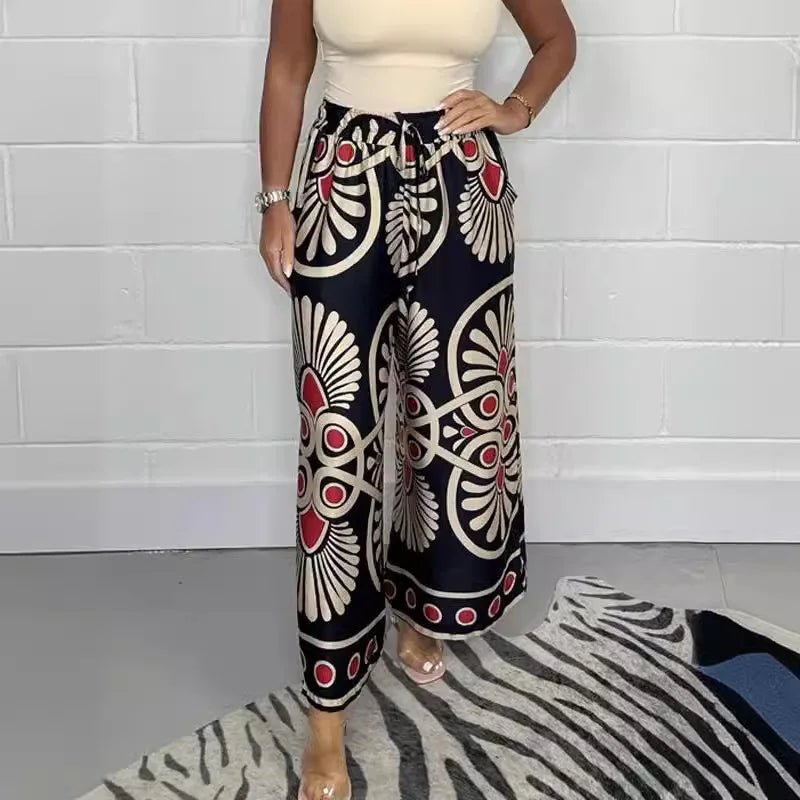 Printed Satin Wide Leg Trousers