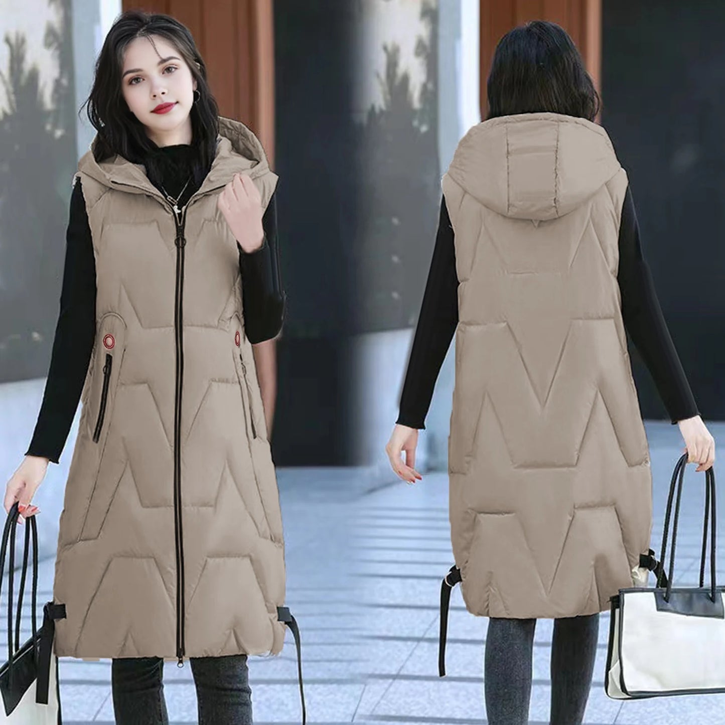 ThermaGlow Hooded Mid-Length Vest Coat