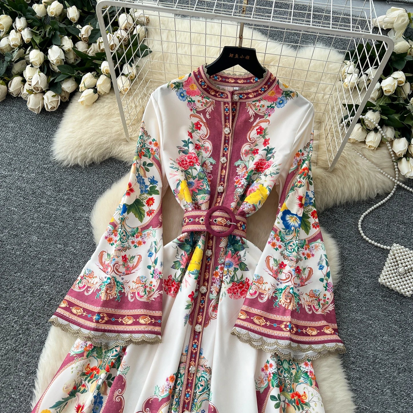 Royal Bloom Cinched Waist Maxi Dress