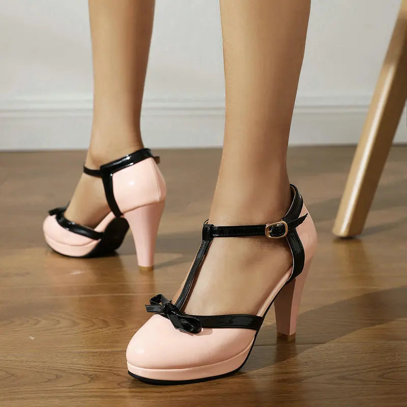 Velvet Charm Bow Platform Heels