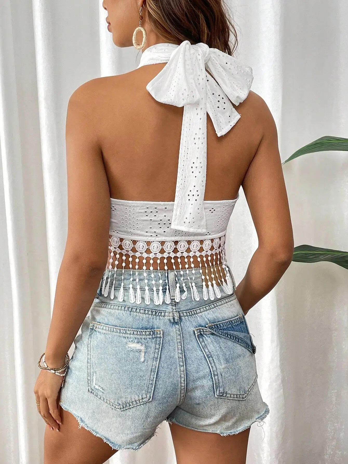 Whitelush Tassel Halter Tank Top