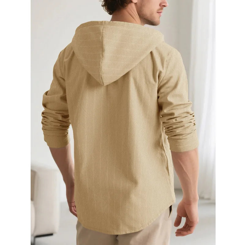 Striped Hooded Linen Shirt