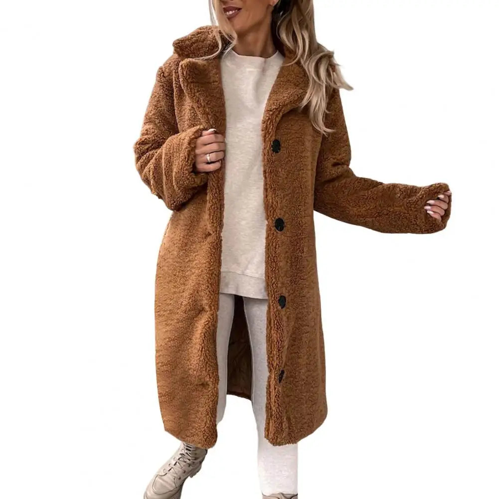 Long Plush Windproof Trench Coat