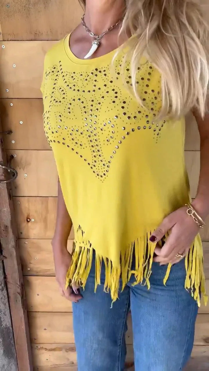 Fringe Shine Summer Casual Top Rich Allure