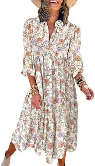 Multicolor Boho Floral Ruffled Dress