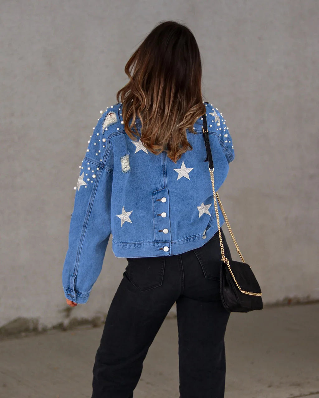 Glam Starry Beaded Denim Jacket Rich Allure