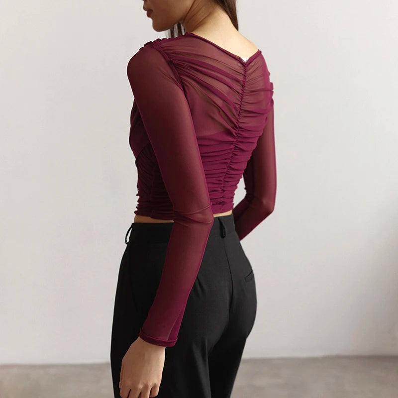 Luxe Sheer Cross Neck Mesh Top