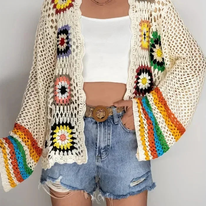 Boho Floral Knit Vacation Cardigan