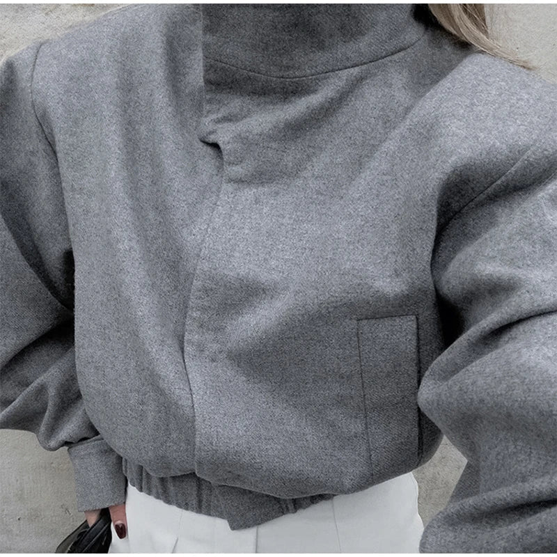 Elegant Gray Woolen Coat Rich Allure
