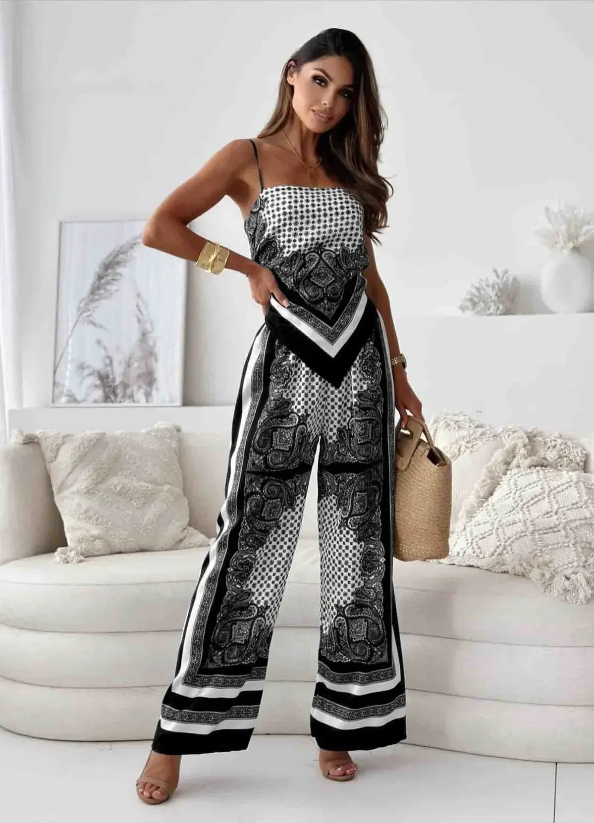 Satin Bloom Lace-Up Two-Piece Set