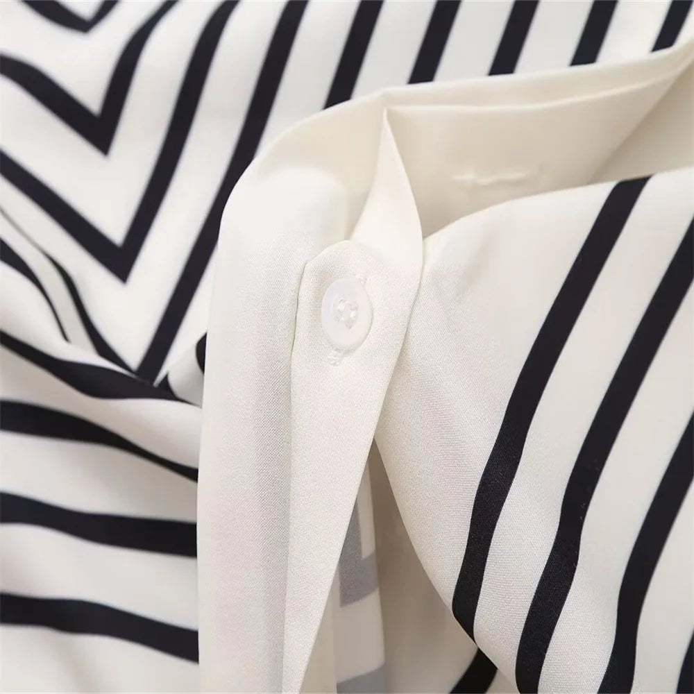 Striped Silk Flare Sleeve Blouse