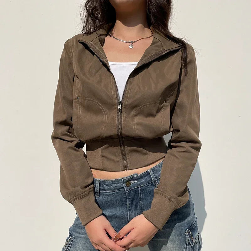 Retro Glow Turtleneck Crop Bomber
