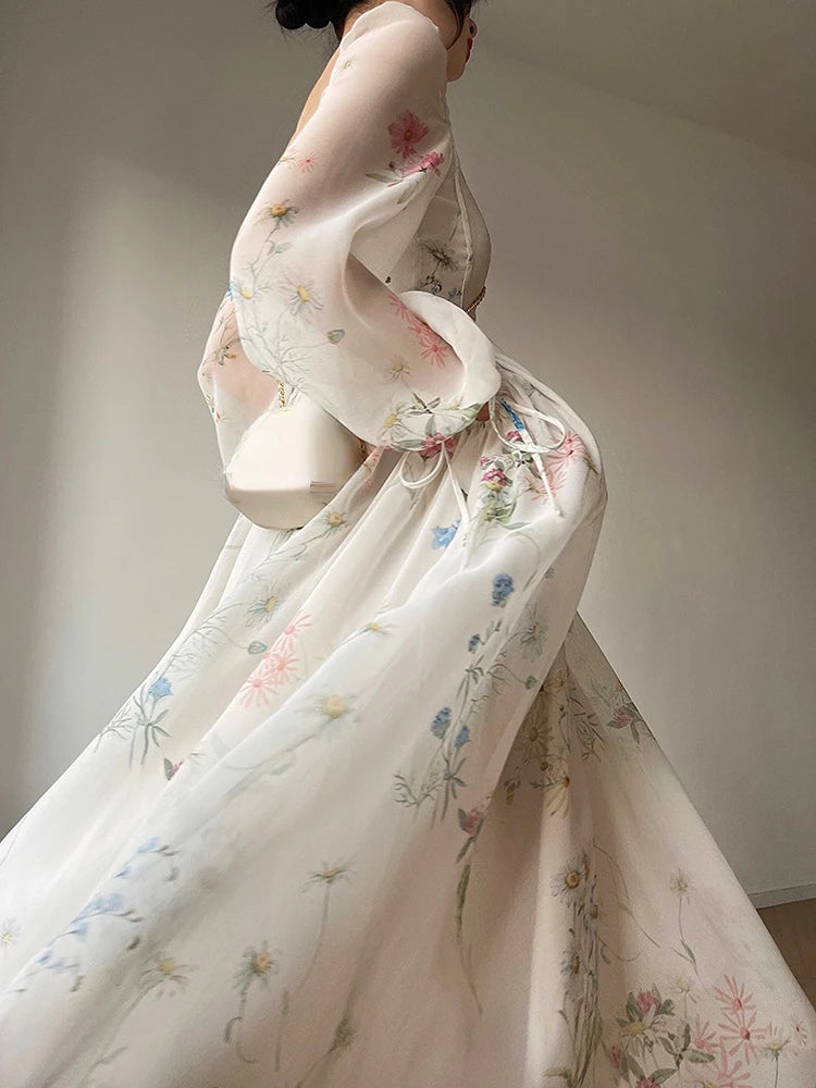 Vintage Square Neck Floral Dress