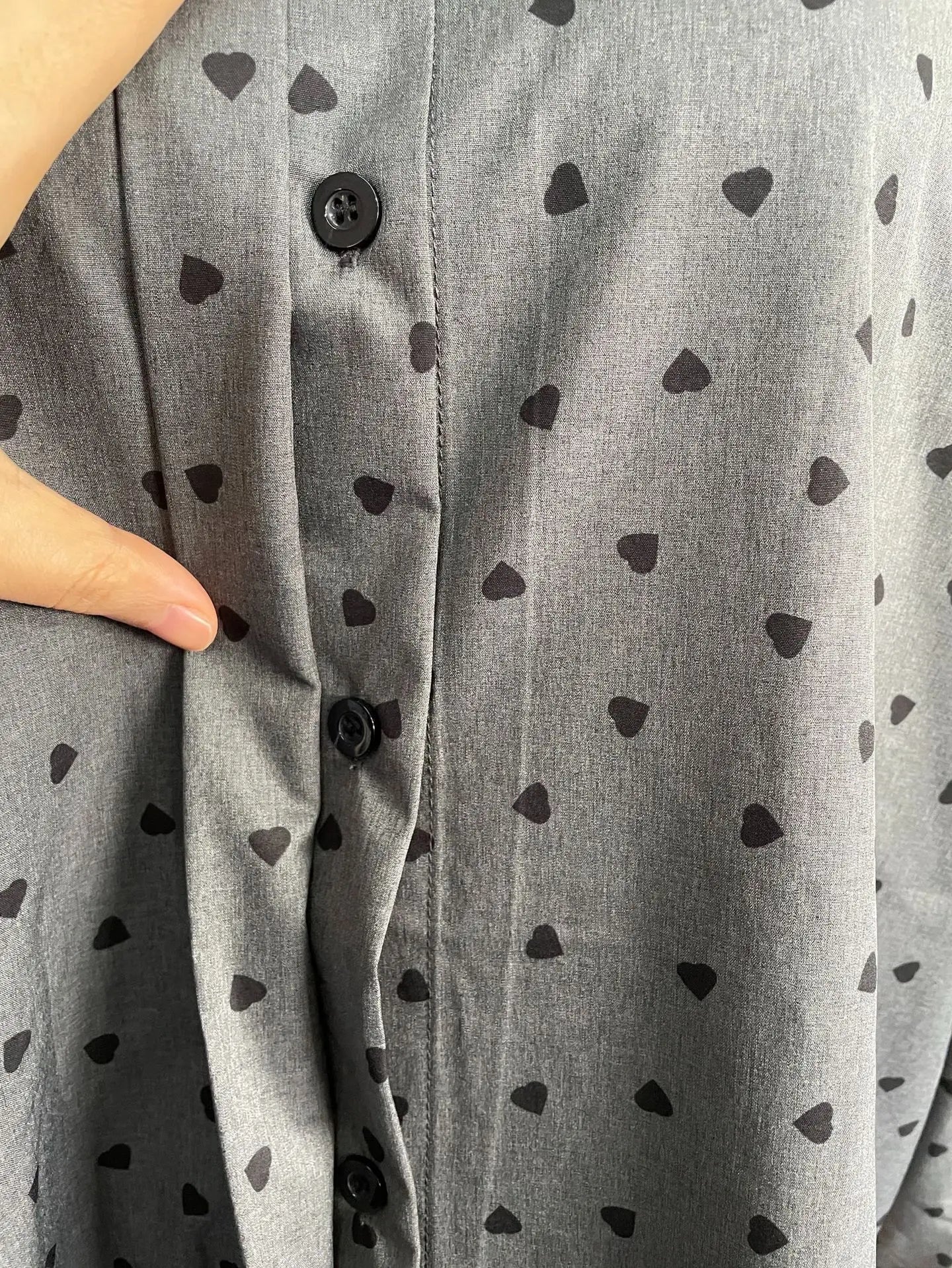 Heart Print Button-Up Shirt Rich Allure