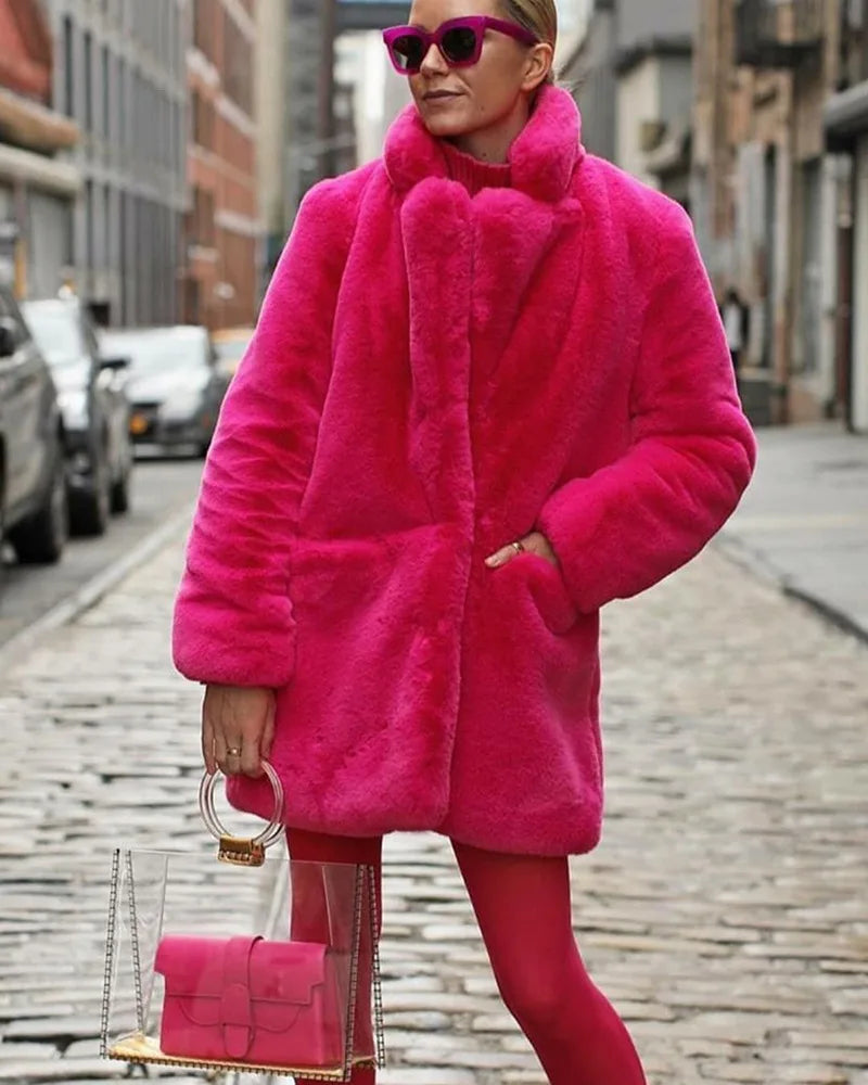 PlushLuxe Long Lapel Fur Coat