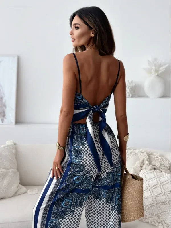 Satin Bloom Lace-Up Two-Piece Set