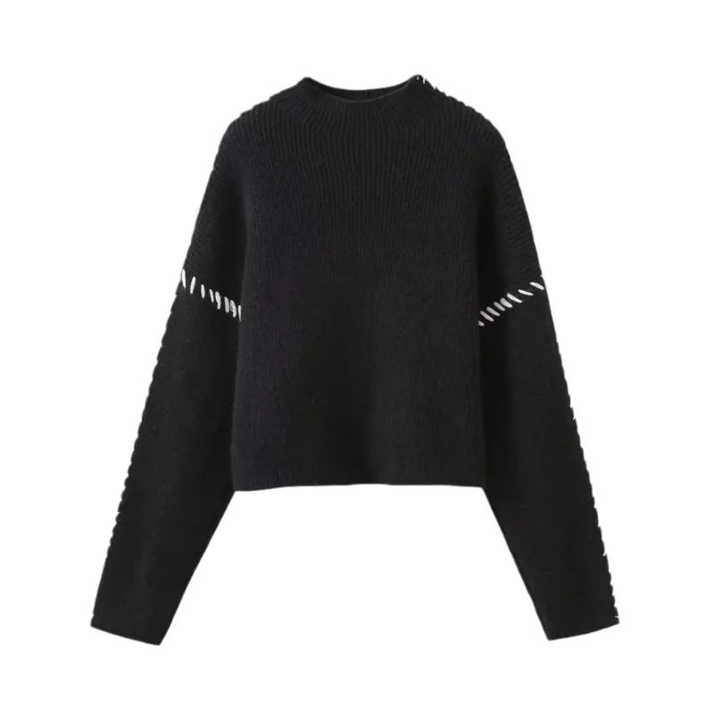 Contrast Knit O-Neck Sweater