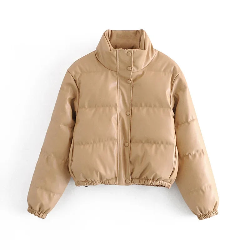 Luxe Frost Short PU Puffer Jacket