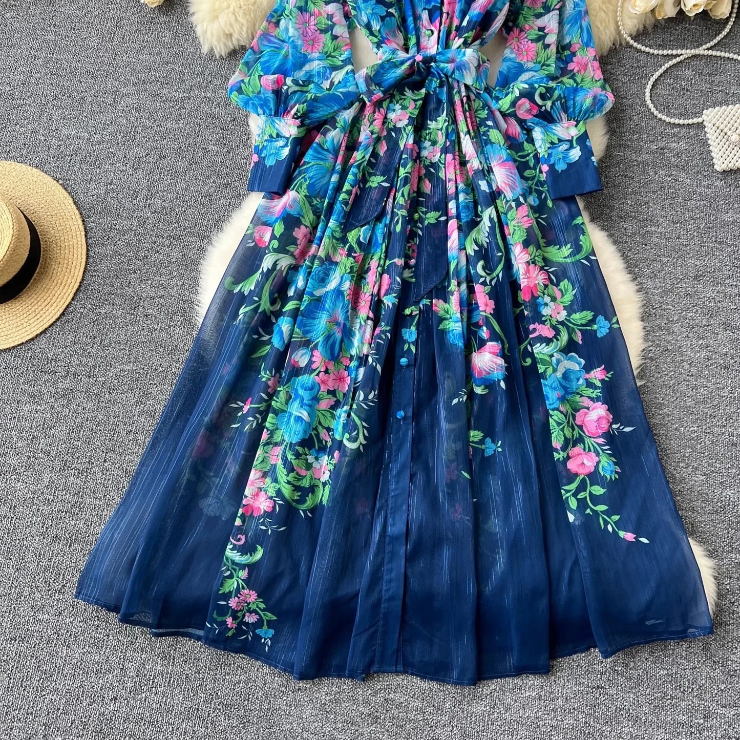 Silk Chiffon Floral A-Line Dress