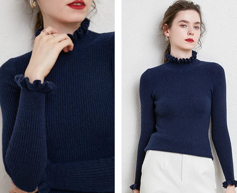 Cinched Turtleneck Knit Sweater