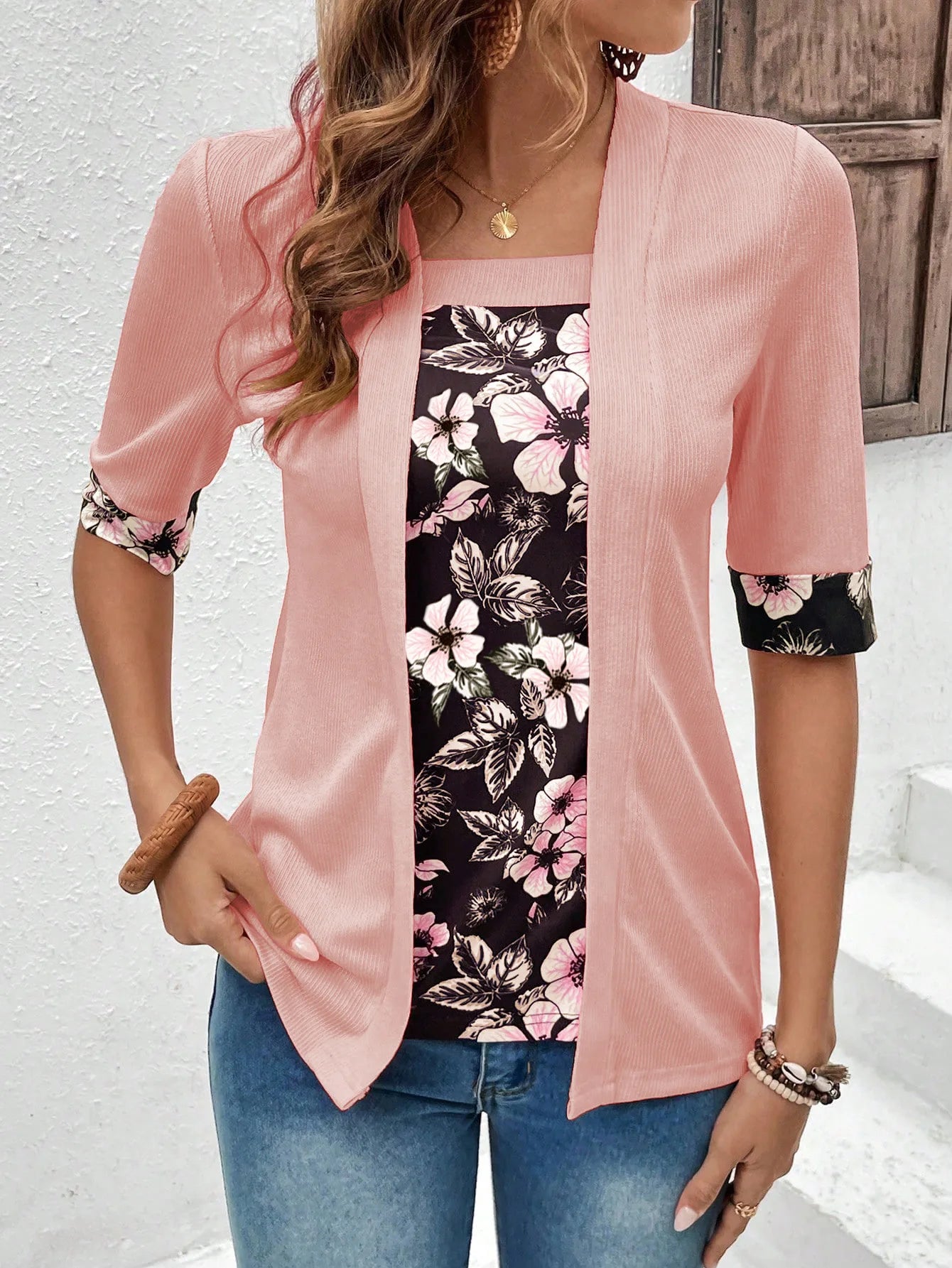 Layered Bloom Splice Casual Top