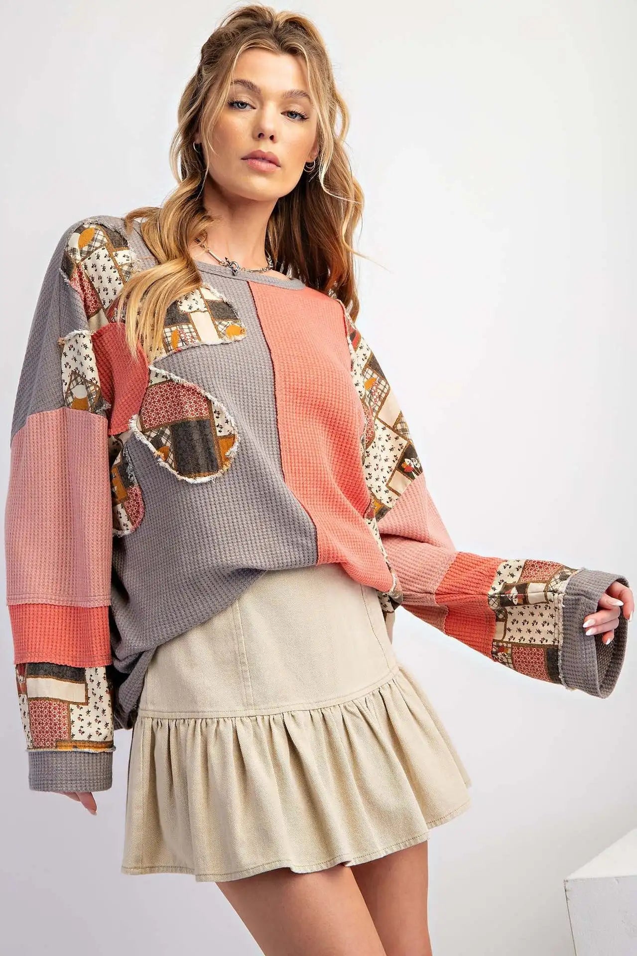 Colorblock Waffle Knit Hoodie