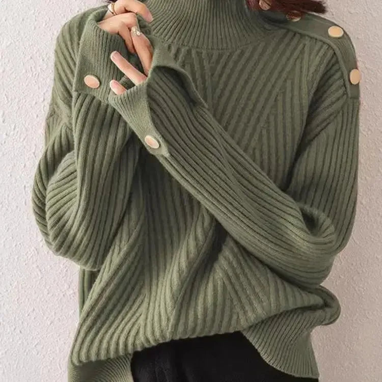 Stripe Aura Irregular Turtleneck Sweater