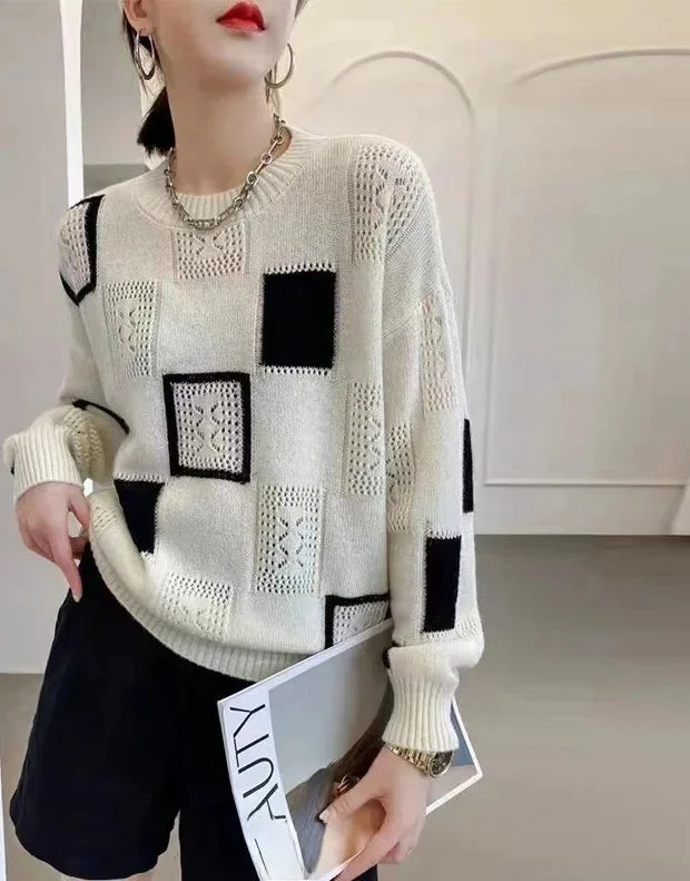 Vintage Checkered Knit Top Rich Allure