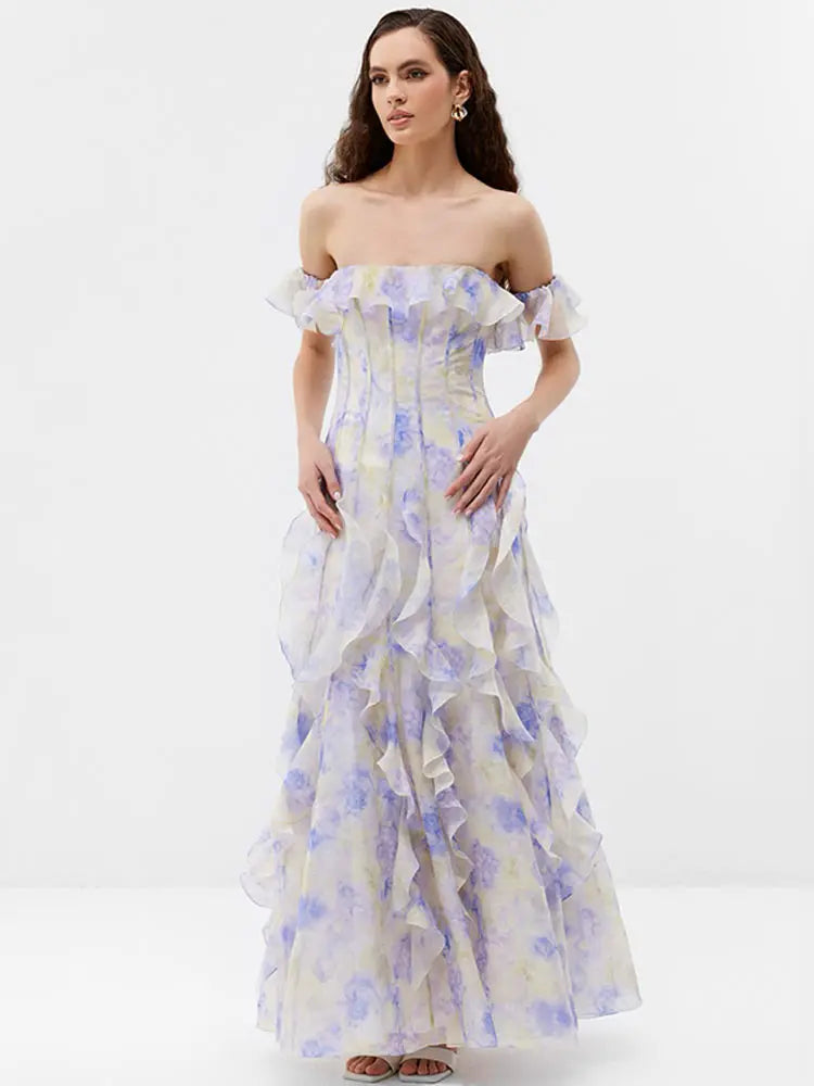 Parisian Breeze Off-Shoulder Maxi Dress