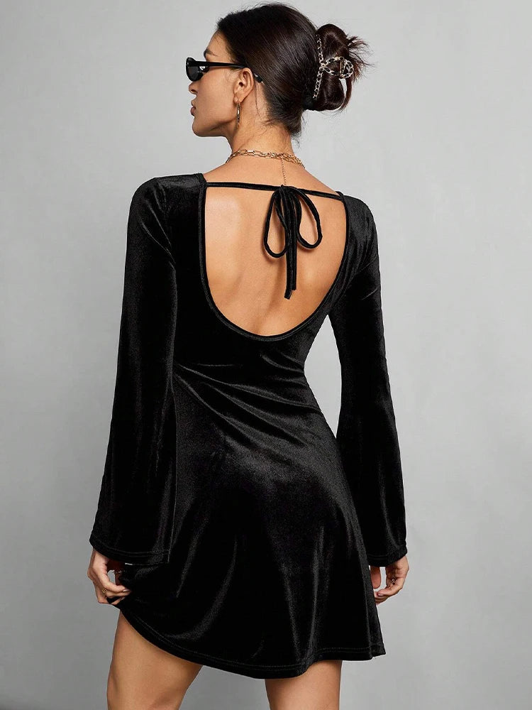 Black Mini Dress — Elegant Backless Streetwear