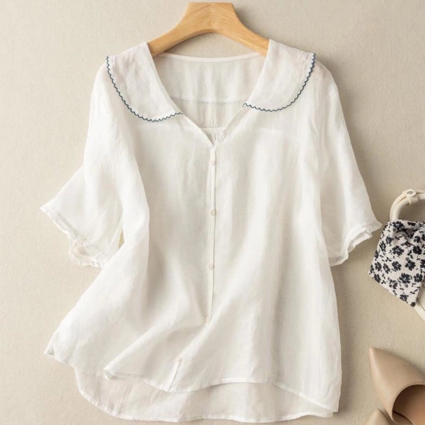 Classic Navy Collar Summer Blouse
