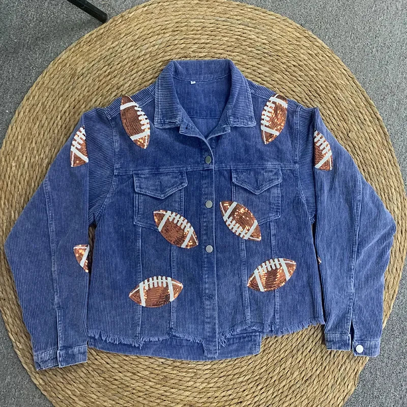 Glow Play Corduroy Sequin Varsity Jacket