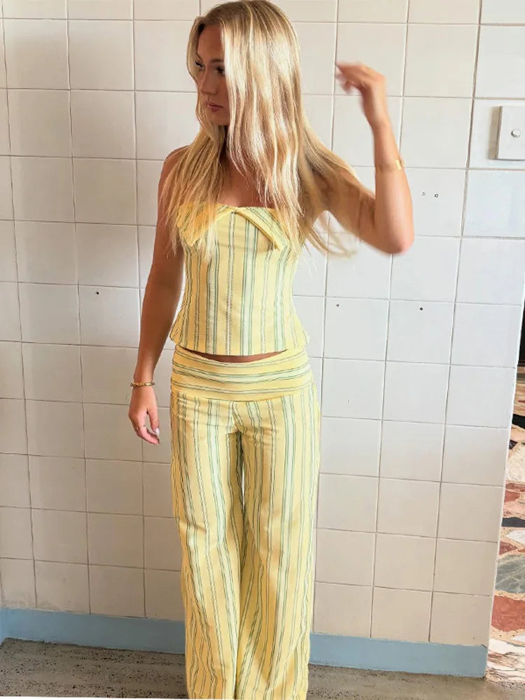 Striped Halter Lace-Up Beach Set